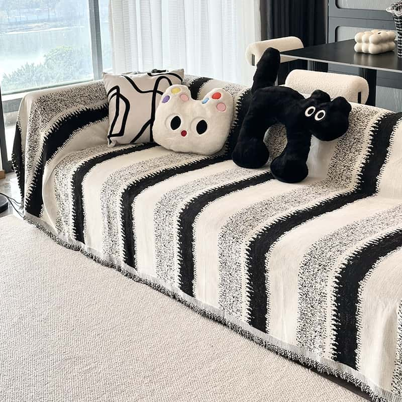 Trendy Striped Chenille Breathable Sofa Protection Couch Cover