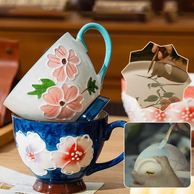 Hand-painted Embossed Underglaze Ceramic Mug