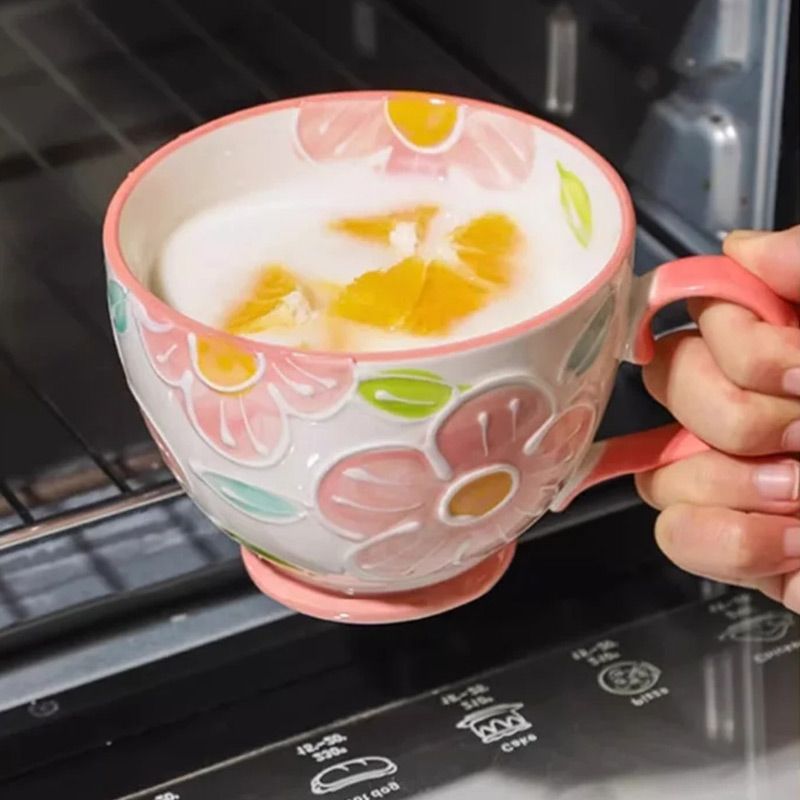 Hand-painted Embossed Underglaze Ceramic Mug