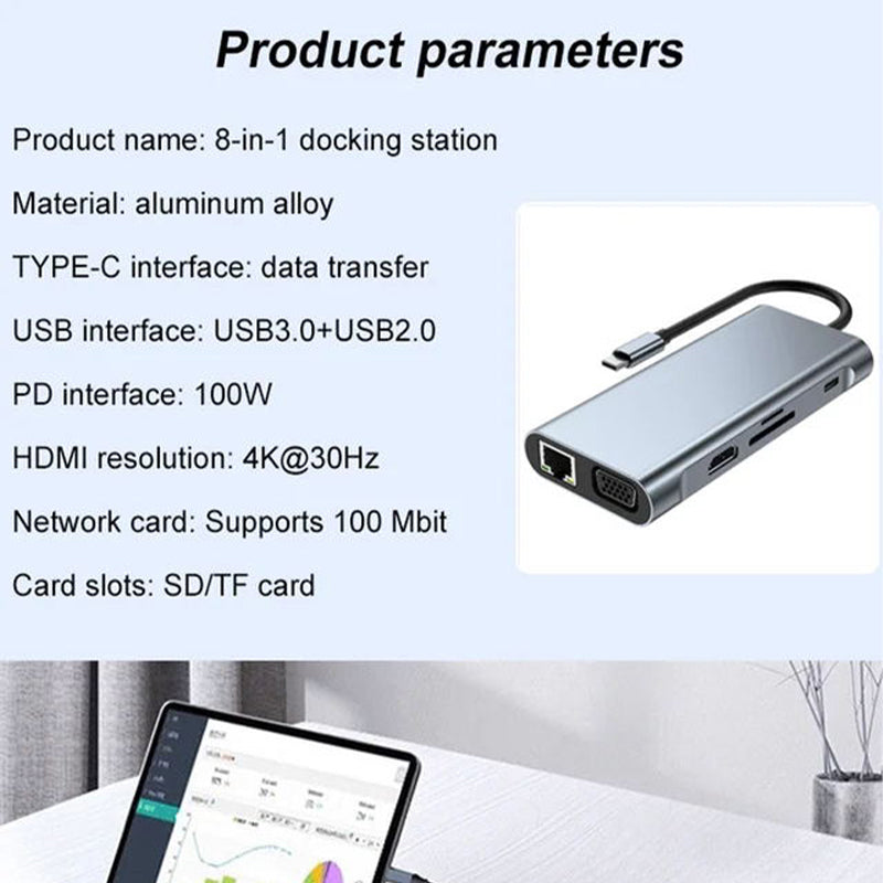 Eight-In-One Multi-Interface Docking Station Converter