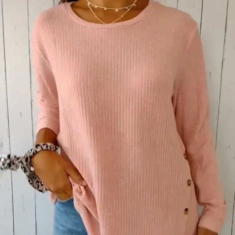 Women’s Casual Long Sleeve Solid Color Button T-Shirt