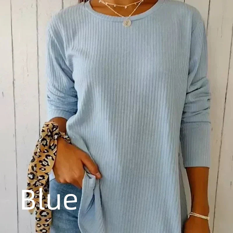 Women’s Casual Long Sleeve Solid Color Button T-Shirt