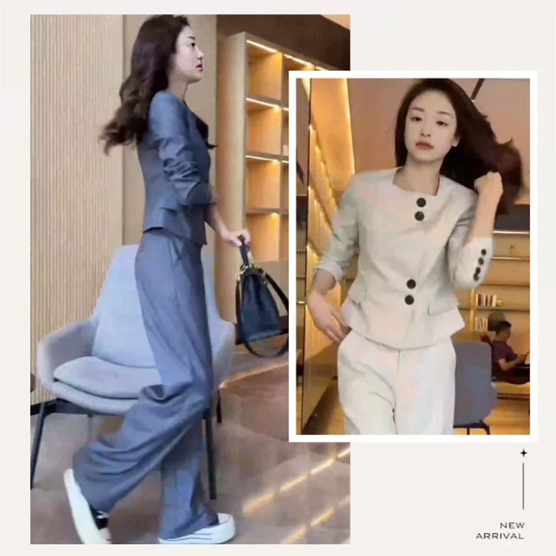 Comfortable Blazer and High Waist Pants Two-Piece Set