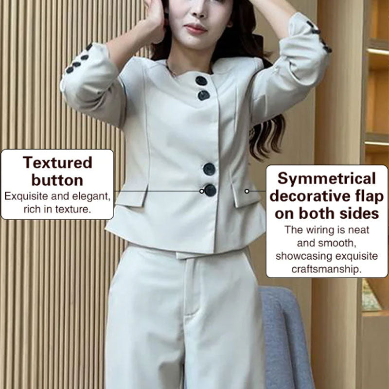 Comfortable Blazer and High Waist Pants Two-Piece Set