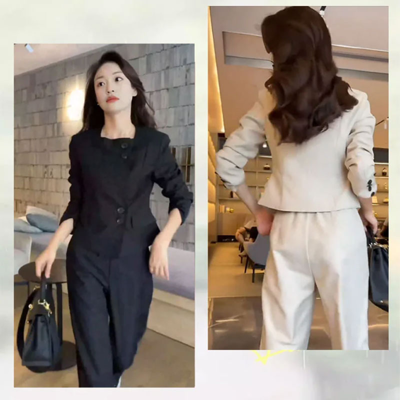 Comfortable Blazer and High Waist Pants Two-Piece Set