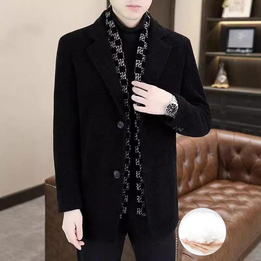 Men’s Stylish Notched Lapel Winter Tweed Jacket with White Duck Down Lining