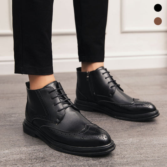 Men's Lace-Up Carved Wingtip Brogue Boots