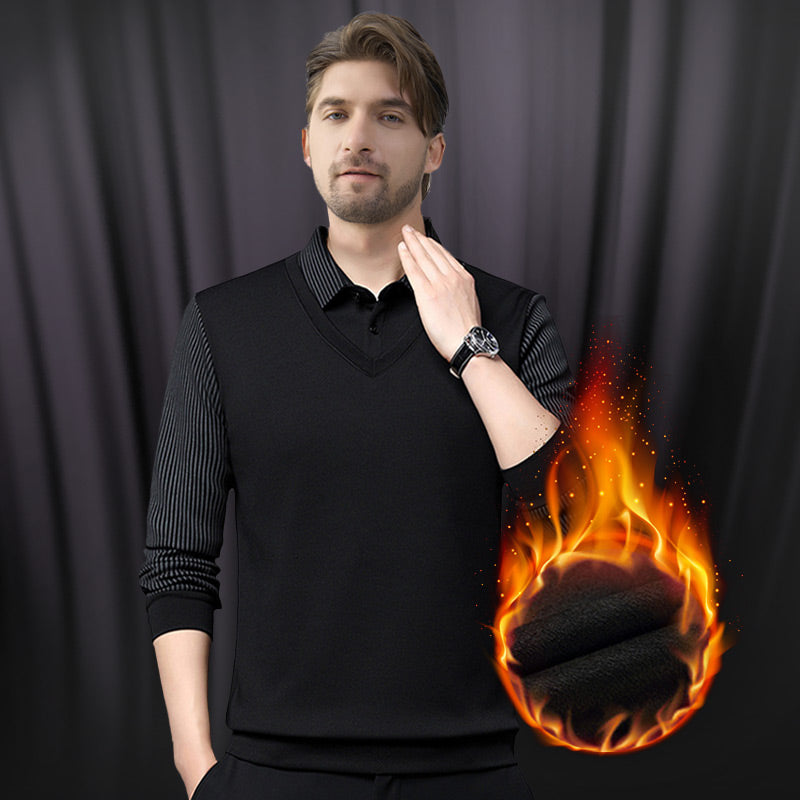 Men's Lapel Faux Two-Piece Knitted Shirt