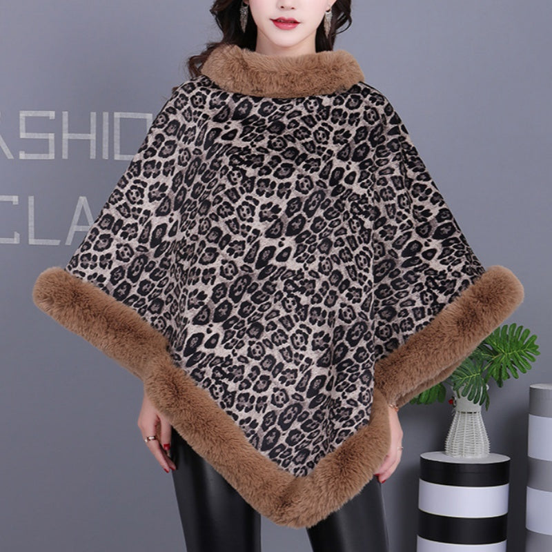 Women's Trendy Leopard Print Warm Cape Jacket