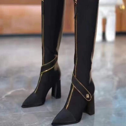 ❄️Winter-Specials❄️Pointed Toe Chunky Heel Knee High Boots