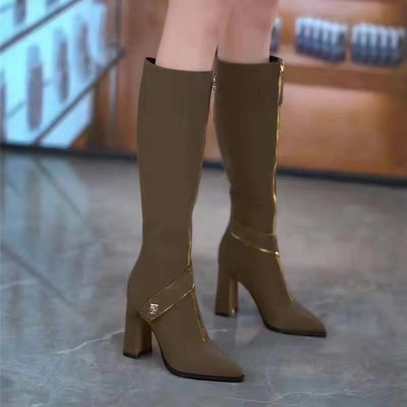 ❄️Winter-Specials❄️Pointed Toe Chunky Heel Knee High Boots