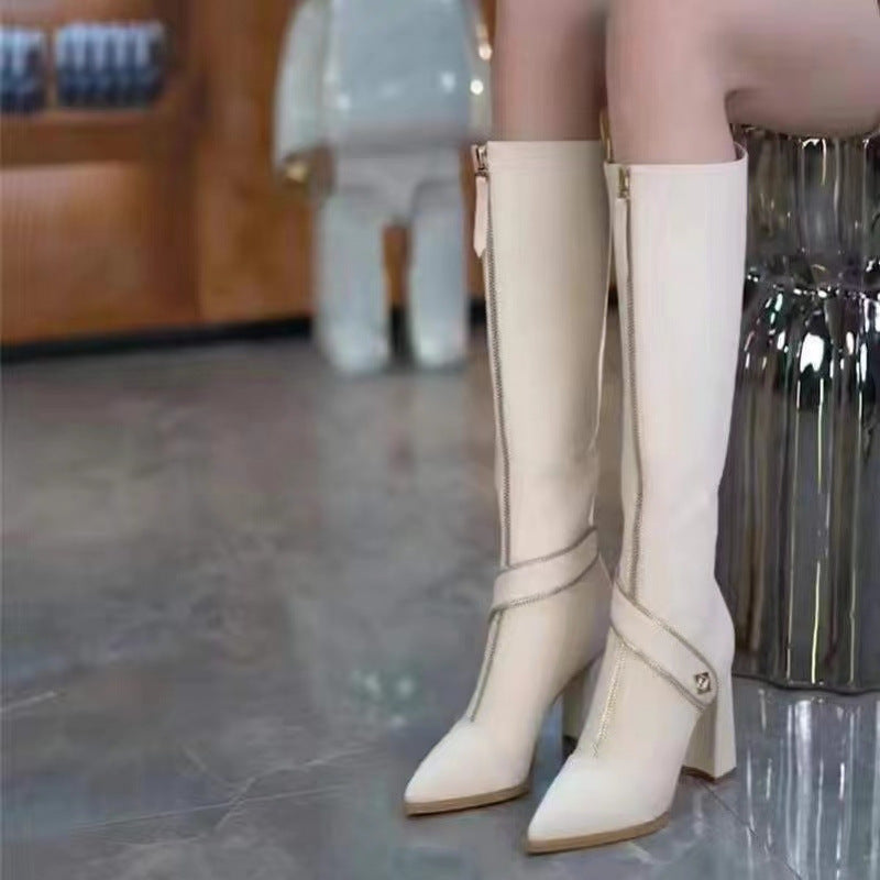 ❄️Winter-Specials❄️Pointed Toe Chunky Heel Knee High Boots