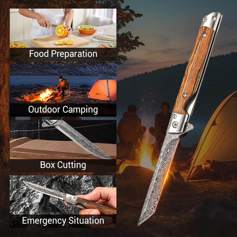 🔥Big Sale 50% OFF🔥🗡️Folding knife with wooden handle for work, hiking & camping⛺