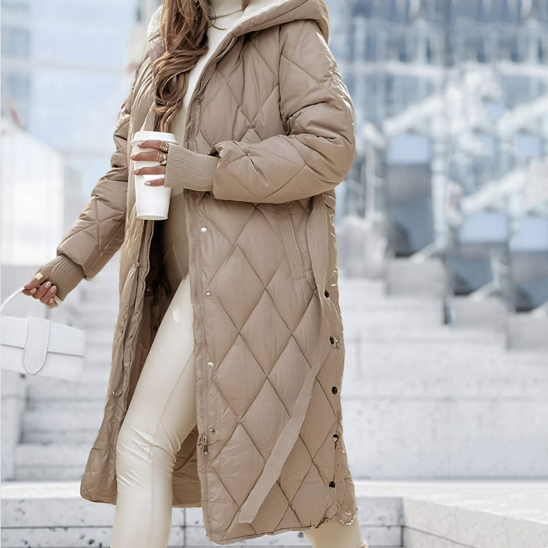 Women's Winter Hooded Long Coat with Belt