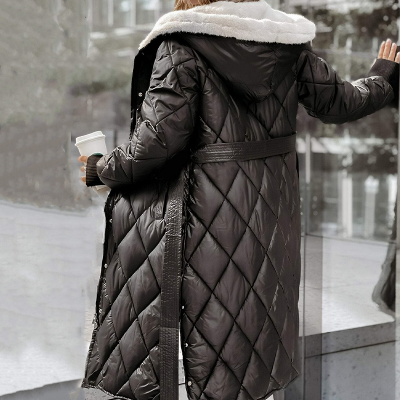 Women's Winter Hooded Long Coat with Belt