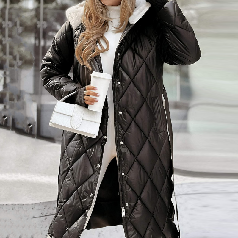 Women's Winter Hooded Long Coat with Belt