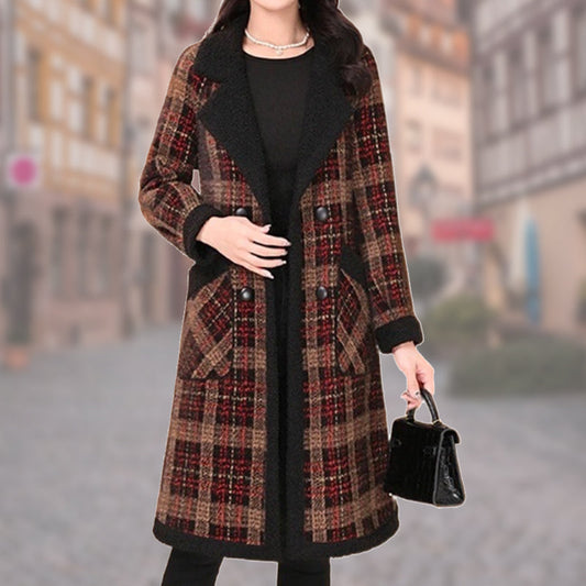 Women's Winter Lapel Plaid Mid-Length Tweed Coat