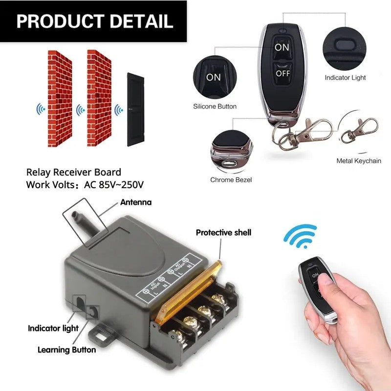 Wireless Remote Control Switch & Receiver Kit, No Wiring