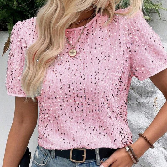 Women's Stylish Loose Round Neck Sequin T-Shirt（50% OFF）