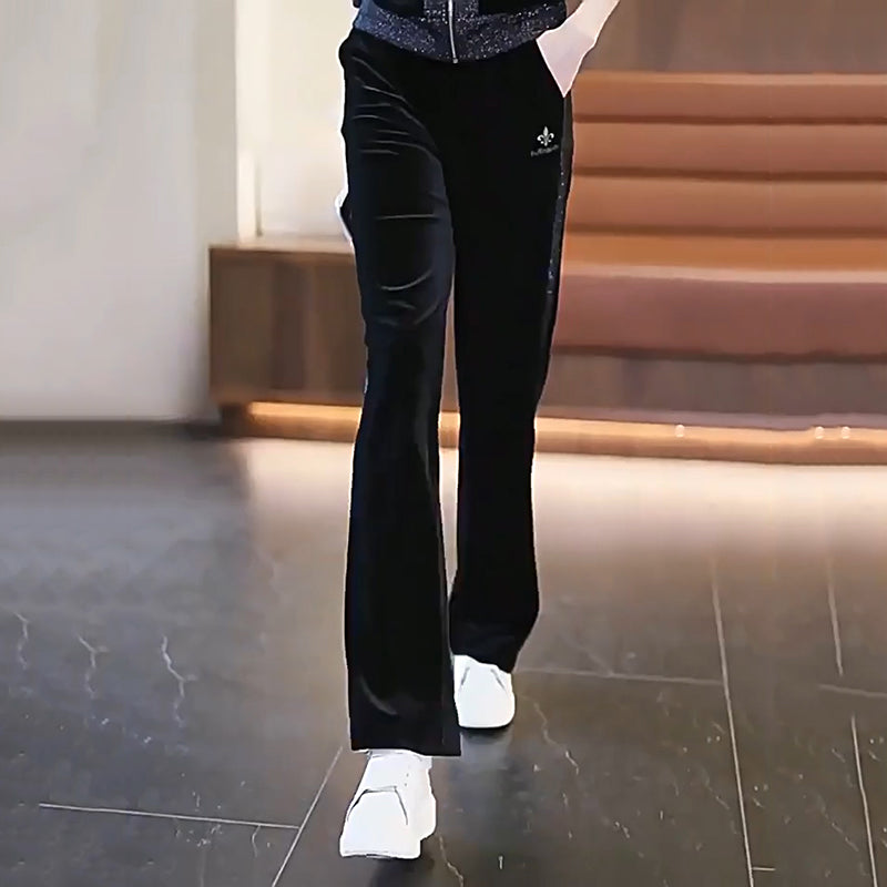 Women's Velvet-Like Contrast Color 2-PieceTracksuit