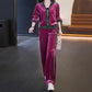Women's Velvet-Like Contrast Color 2-PieceTracksuit