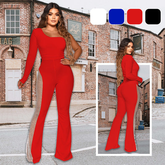 🌸Spring Specials🌸 Sexy Off-Shoulder Bodycon Rhinestone Leg Jumpsuit