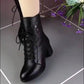 Retro Lace-up Side Zipper Chunky Heel Boots