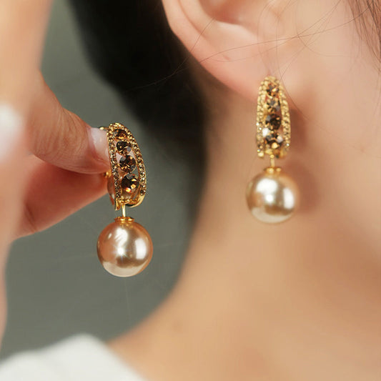 Women's Elegant Zirconia Earrings with Faux Pearl Drop