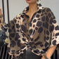 Lapel Leopard Print Loose Seven-Point Sleeve Shirt