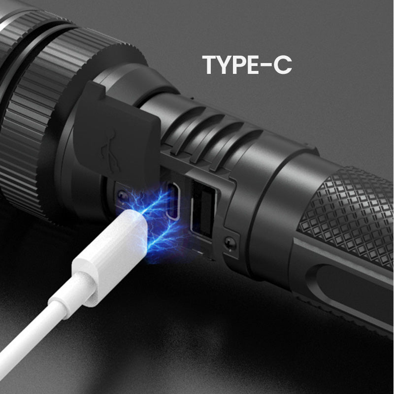 White Laser Flashlight with Zoom, Power Bank, and Digital Display