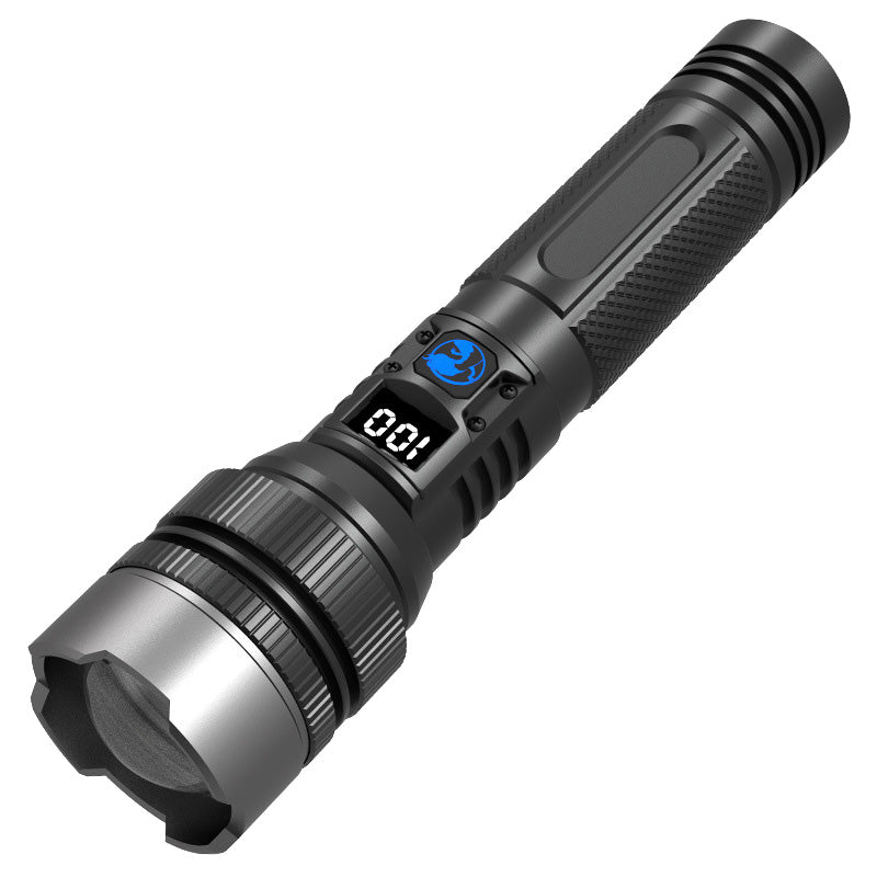 White Laser Flashlight with Zoom, Power Bank, and Digital Display