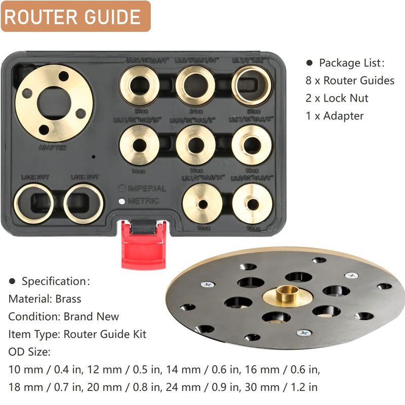 11PCS Brass Router Template Guides Bushing Kit