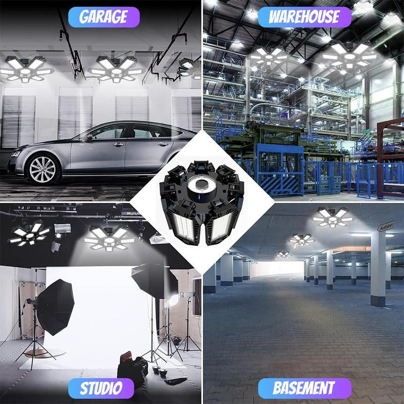 Bright LED Garage Light with Deformable Panels