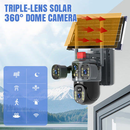 💥2025 New Hot Sale🎥 Triple-Lens Solar 360° Dome Camera✈️ free shipping