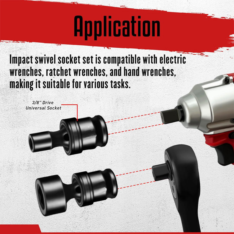 15pcs 3/8" Shallow Impact Universal Joint Socket Set