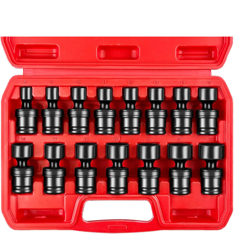 15pcs 3/8" Shallow Impact Universal Joint Socket Set