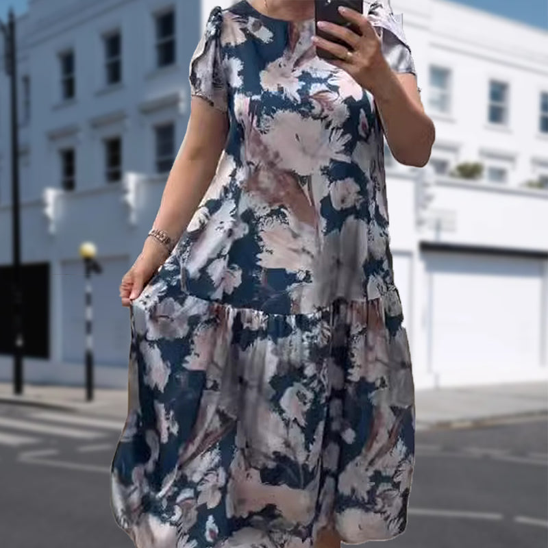 👗Early Summer New✨Loose Round Neck Short Sleeve Floral Dress