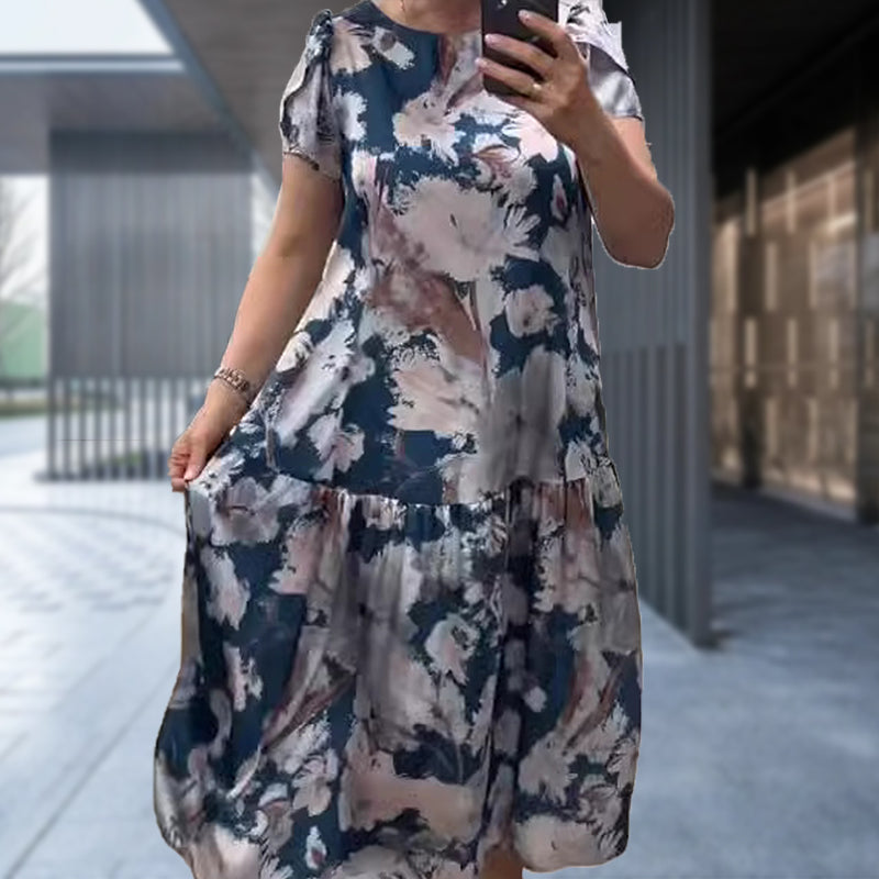 👗Early Summer New✨Loose Round Neck Short Sleeve Floral Dress