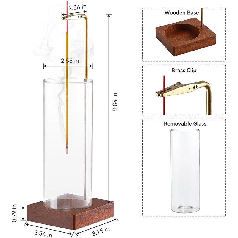 Incense Stick Holder with Detachable Glass Ash Catcher