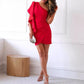 🔥👗2025 Hot sale🌸Women's One Shoulder Ruffle Sleeve Cocktail Dress