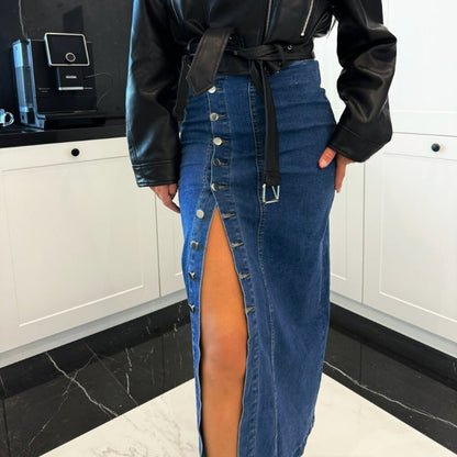 💕Limited Time 50% Off💕Stylish Button Closure Split Denim Bodycon Skirt