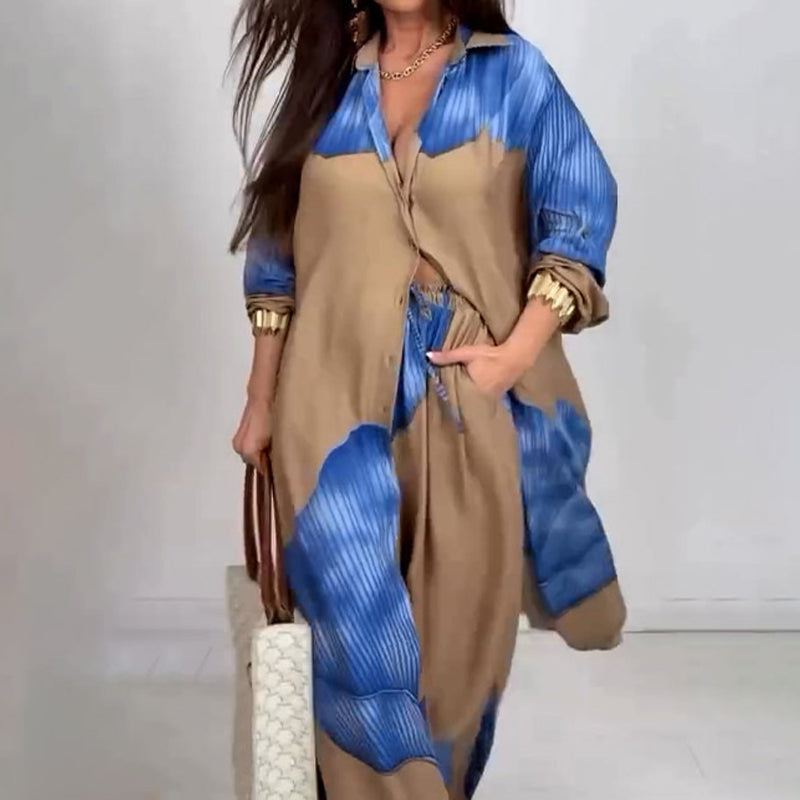 Full Button Down Long Shirt & Drawstring Pants Set
