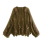 V-Neck Button Closure Ruffle Trimmed Blouse