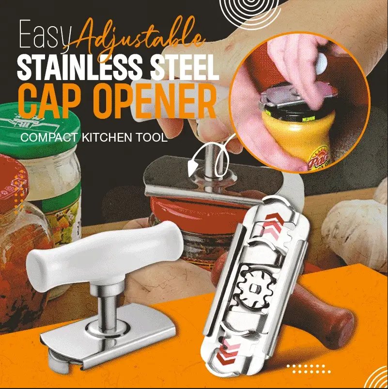 🥫 50% OFF NOW! 🔧 Easy Adjustable Stainless Steel Cap Opener – Fits 3–9.5cm Lids, Multi-Function & Arthritis-Friendly – Must-Have Kitchen Tool ✨