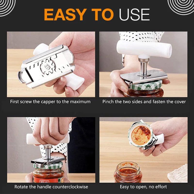 🥫 50% OFF NOW! 🔧 Easy Adjustable Stainless Steel Cap Opener – Fits 3–9.5cm Lids, Multi-Function & Arthritis-Friendly – Must-Have Kitchen Tool ✨
