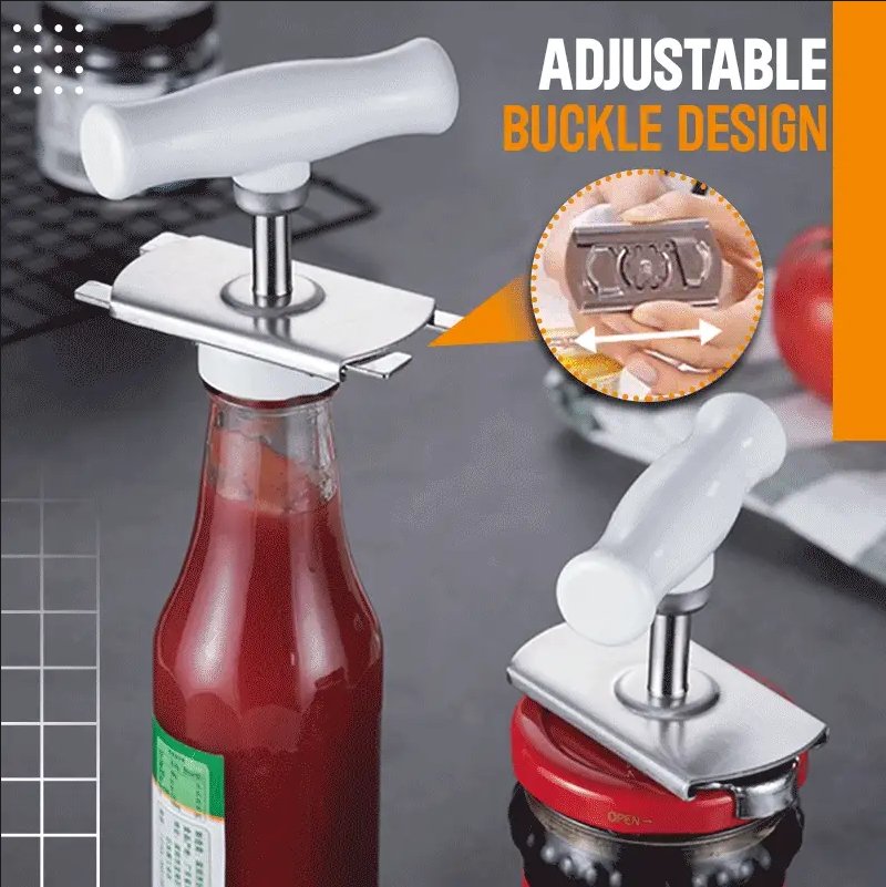 🥫 50% OFF NOW! 🔧 Easy Adjustable Stainless Steel Cap Opener – Fits 3–9.5cm Lids, Multi-Function & Arthritis-Friendly – Must-Have Kitchen Tool ✨