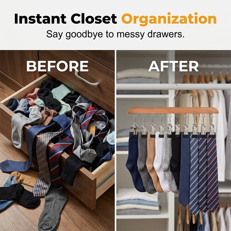 📢📢50% OFF !! ⏰Multi-Clip Wooden Hanger for Closet Organization