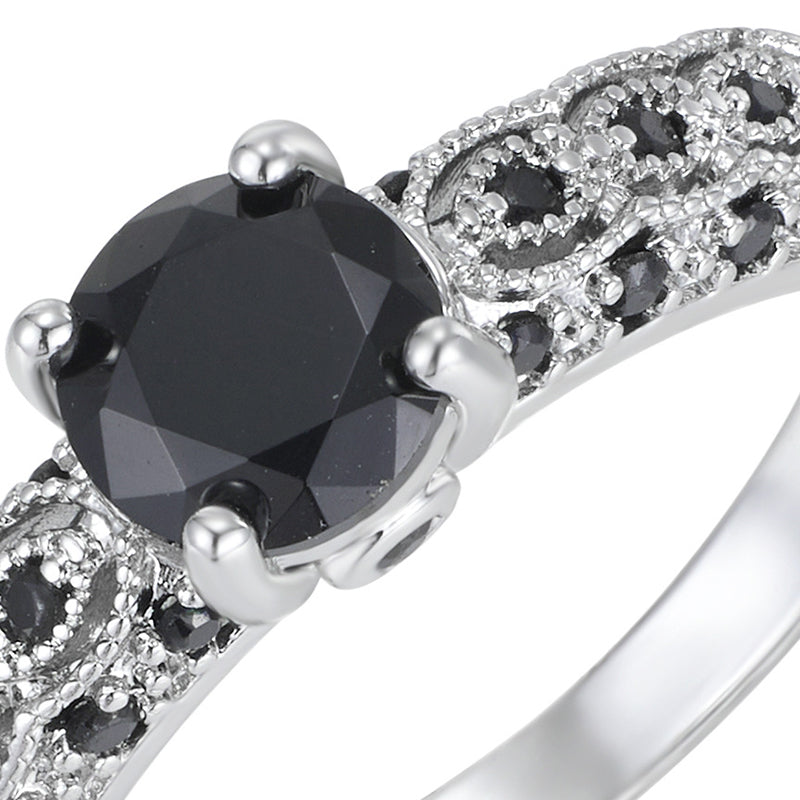 💍 LIMITED-TIME 50% OFF! 💥 Women's Vintage Black Zircon Ring – Solitaire, Filigree Band, Copper Base ✨