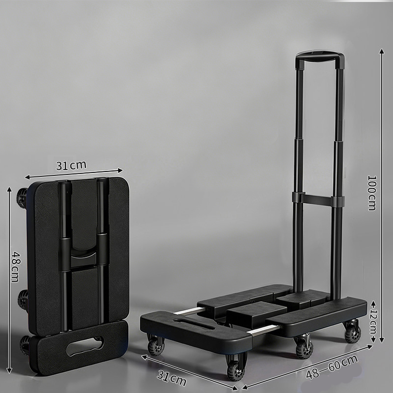 Foldable Utility Cart with Telescopic Handle and Smooth Wheels