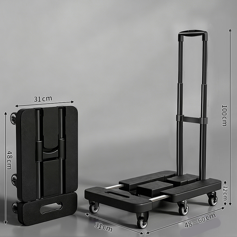 Foldable Utility Cart with Telescopic Handle and Smooth Wheels